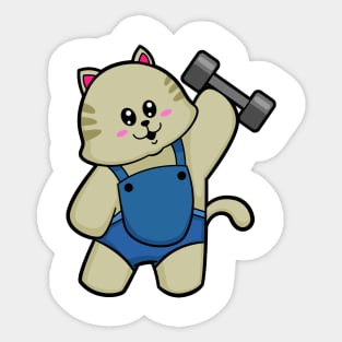 Cat at Fitness with Dumbbell Sticker